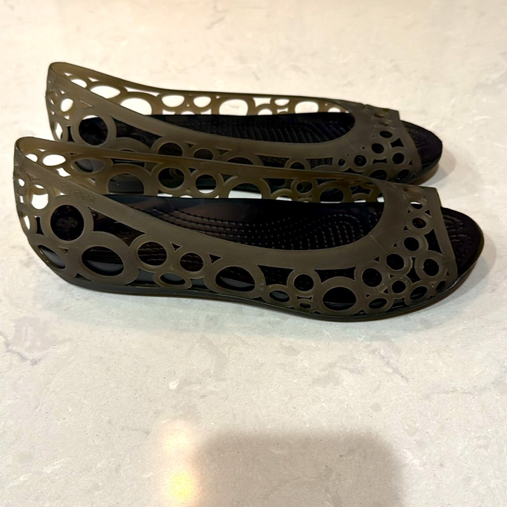 CROCS Adriana Jelly Flat Translucent Black Size 9W - Picture 3 of 7